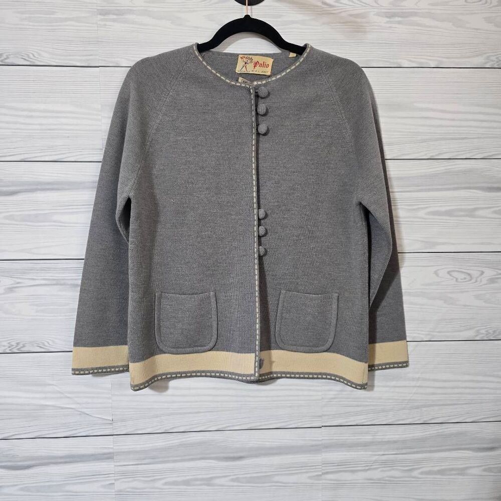 Palio Vintage 50s Grey Wool Cardigan Sweater 18 Retro Designer Winter Fall Luxe